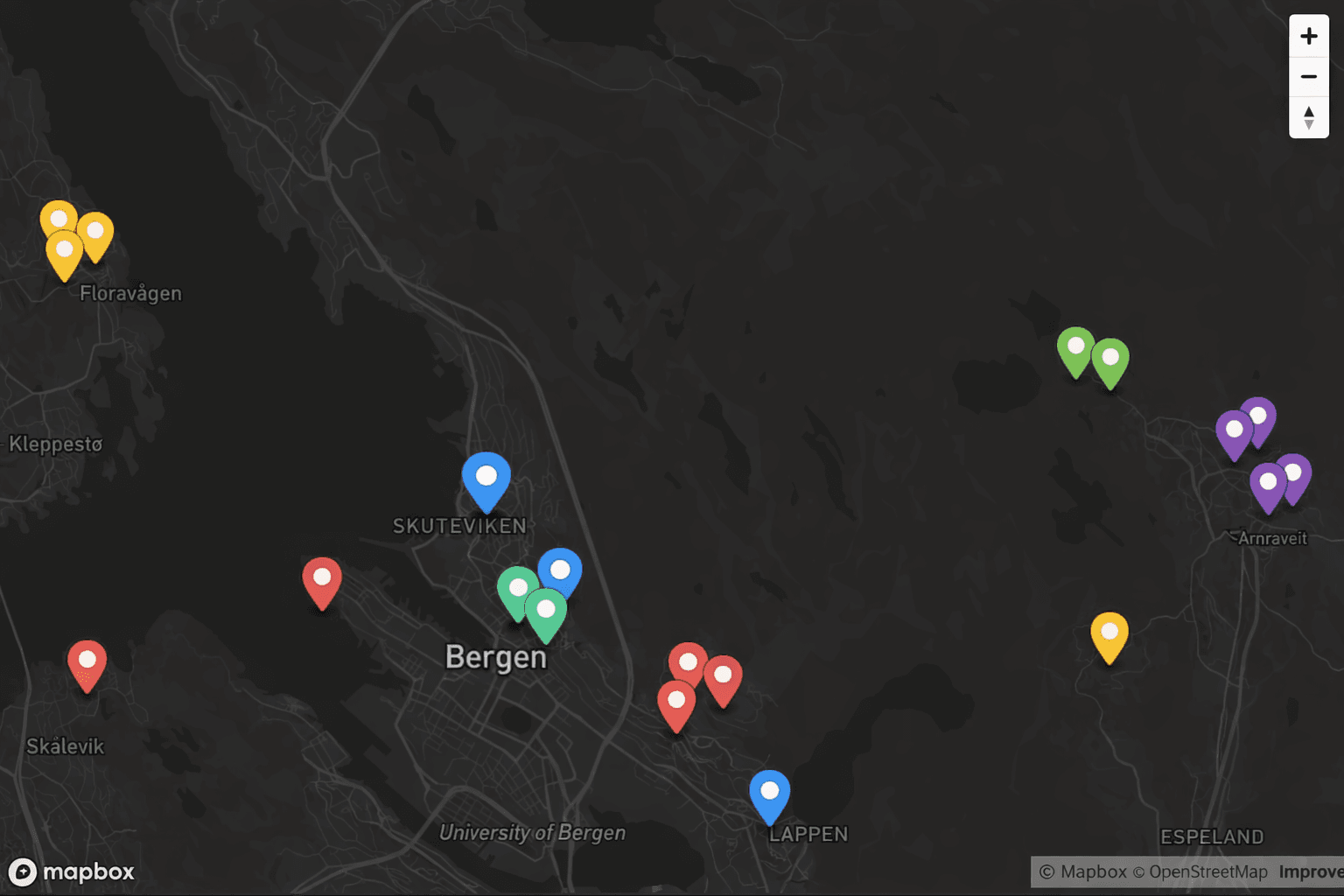 Stratilyze map view showing geotagged reports and clusters across an area.